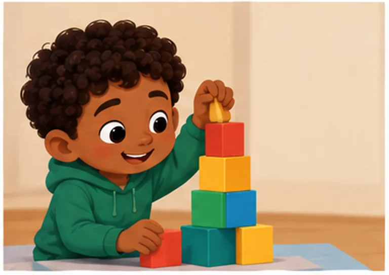 Child playing with colourful stacking blocks
